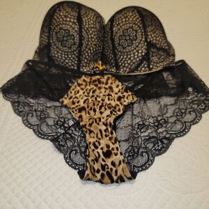 Cacique Black and Brown Push-Up Bra with Lace Overlay